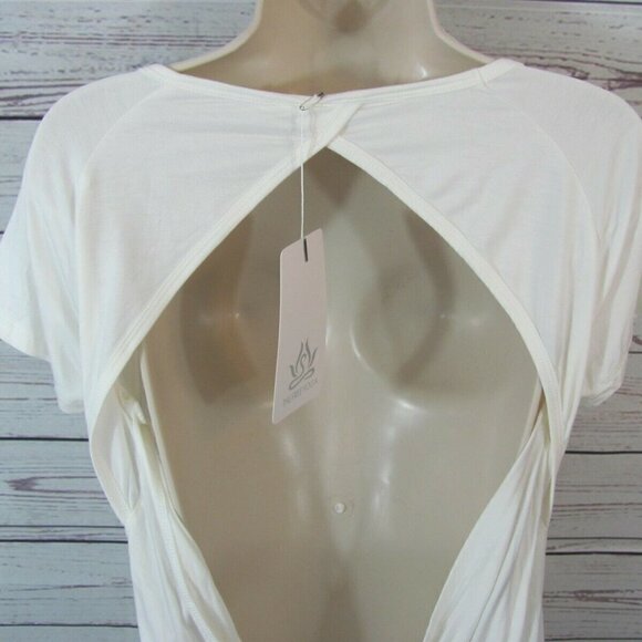 The Free Yoga Womens Top Size L White Short Sleeves Workout Casual Open Back NWT - Picture 4 of 9
